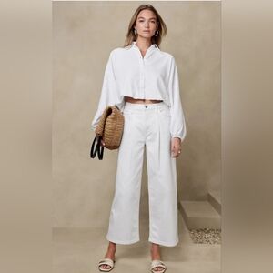 Banana Republic Factory #634406 Pleated High Rise Wide Leg Jeans White Size 28/6